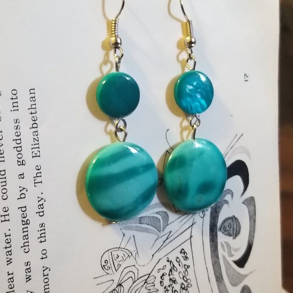 Blue Circle Dangle Drop Earrings *flaw*